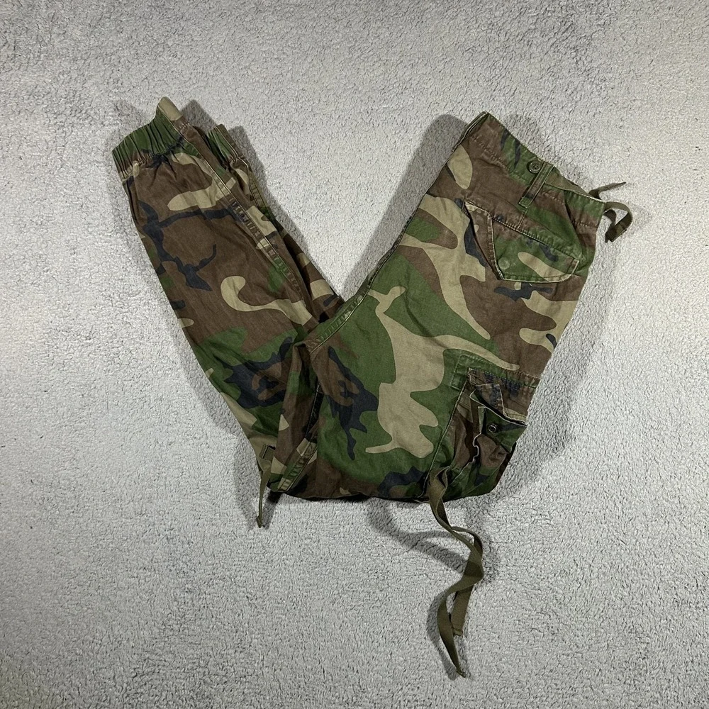 AWESOME WITH BORN Woodland Camo Cargo Pants Size 34 Military Combat #3627